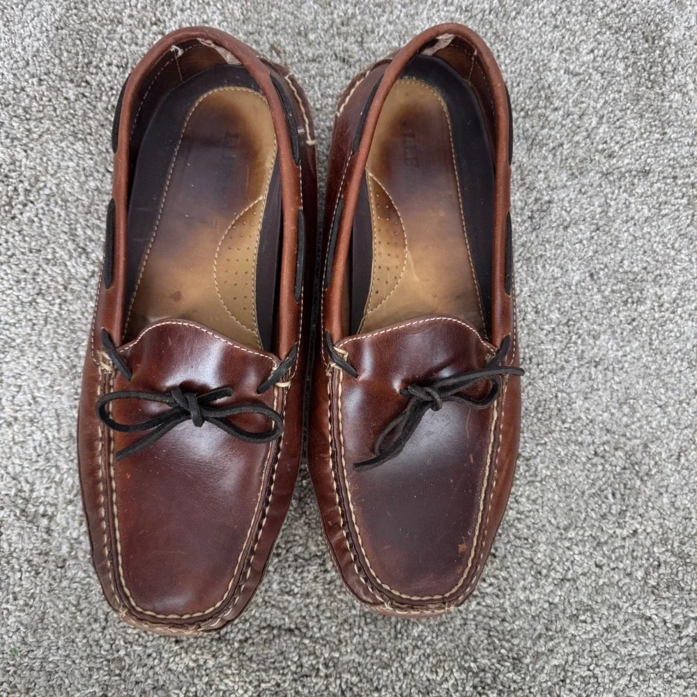 LL Bean Mens Brown Leather Driving Moccasins Slippers Loafers Size 11 D 197690